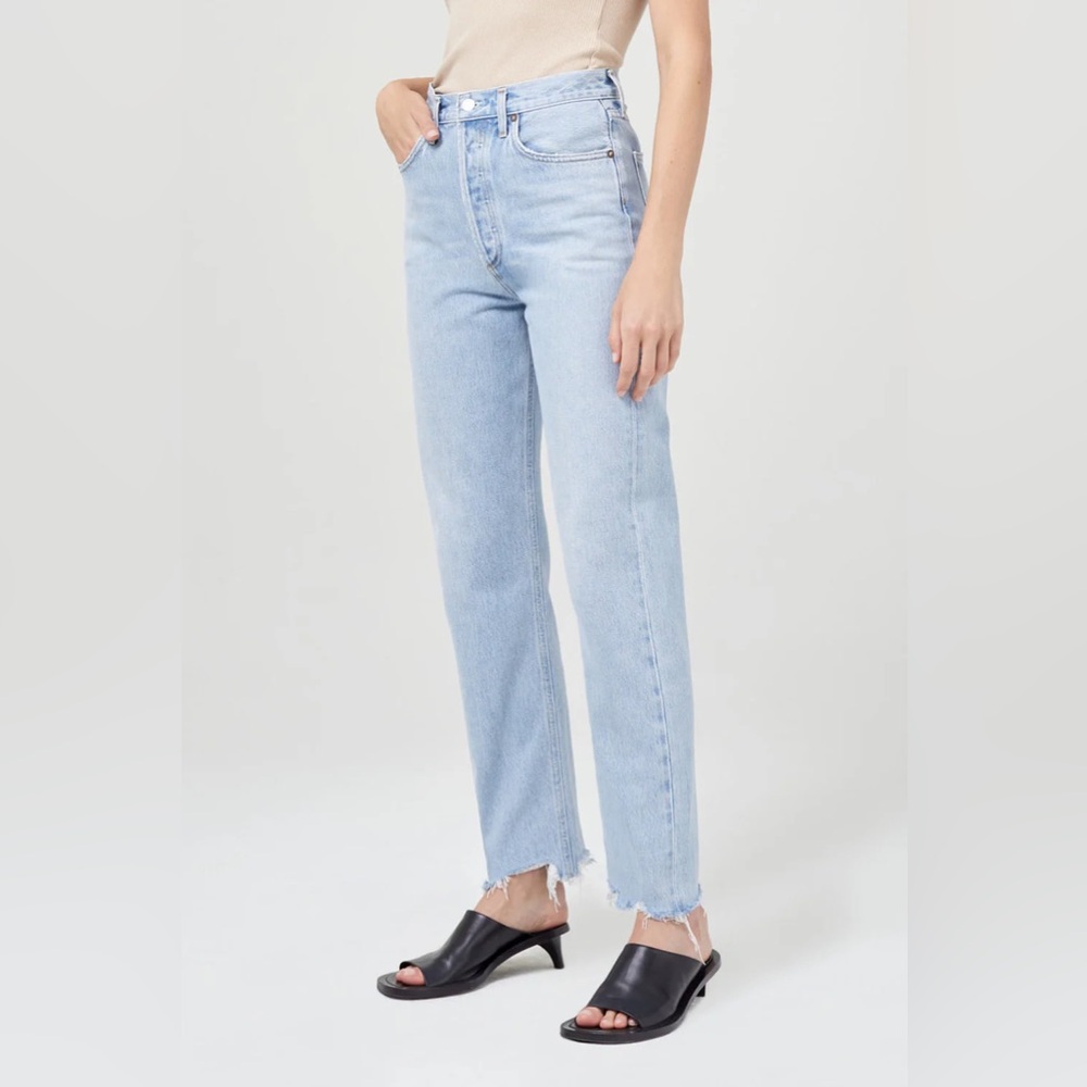 AGOLDE 90s Pinch-Waist Light Blue Distressed Jeans sz 25